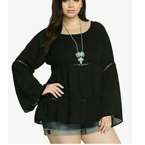 Torrid Crochet Trim Bell Sleeve Top